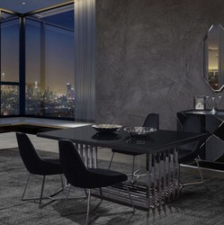 Casa Padrino set di mobili per sala da pranzo di lusso argento / nero - 1 Tavolo da Pranzo e 6 Sedie da Pranzo - Mobili per sala da pranzo - Qualità di Lusso