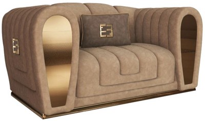 Luxus Hotel Wohnzimmer Wildleder Sessel Taupefarben Gold Luxury Hotel Living Room Suede Armchair Taupe Gold