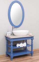 Casa Padrino Country Style Bathroom Set Blue / Light Gray - 1 Washstand & 1 Wall Mirror - Solid Wood Bathroom Furniture in Country Style