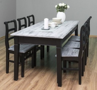 Casa Padrino country style dining room furniture set antique white / black - 1 Dining Table & 6 Dining Chairs - Solid wood dining room furniture - Country style furniture