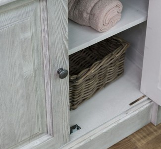 Casa Padrino Landhausstil Badezimmer Set Hellgrau / Dunkelgrau - 1 Waschtisch & 1 Wandspiegel - Massivholz Badezimmer Möbel im Landhausstil