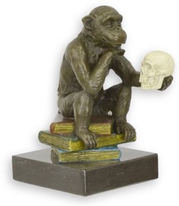 Casa Padrino figura in bronzo di design con base in marmo scimmia studiata bronzo / multicolore / nero 8,1 x 12,3 x A. 14,3 cm - Decoro Scrivania - Accessori Decorativi