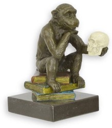 Casa Padrino figurine en bronze de designer avec socle en marbre singe étudié bronze / multicolore / noir 8,1 x 12,3 x H. 14,3 cm - Décoration de Bureau - Accessoires de Décoration