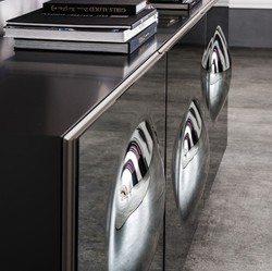 Casa Padrino luxury designer sideboard graphite matt 200 x 50 x H. 73 cm - Modern solid wood cabinet with 3 mirrored doors - Luxury Furniture