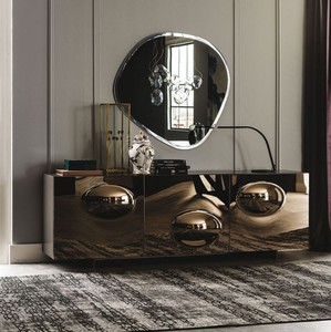 Casa Padrino aparador de diseño de lujo grafito mate / bronce 200 x 50 x A. 73 cm - Armario moderno de madera maciza con 3 puertas espejadas - Muebles de Lujo