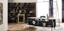 Casa Padrino escritorio de lujo con placa de cerámica negro / blanco-oro 235 x 99 x A. 75 cm - Mesa de Oficina - Mesa de Computadora - Muebles de Oficina de Lujo