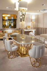 Casa Padrino Luxury Designer Dining Room Set Ivory / Gold - 1 Dining Table & 6 Dining Chairs - Luxury Designer Dining Room Furniture - Hotel Furniture - Luxury Quality - Made in Italy