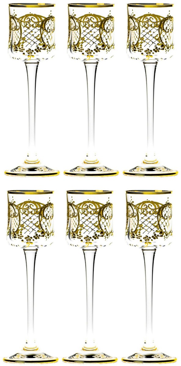 Casa Padrino luxury baroque liqueur glass set of 6 gold Ø 6 x H. 17.5 cm - Handmade and hand painted liqueur glasses - Hotel & Restaurant Accessories - Luxury Quality Casa Padrino luxury baroque liqueur glass set of 6 gold Ø 6 x H. 17.5 cm - Handmade and hand painted liqueur glasses - Hotel & Restaurant Accessories - Luxury Quality