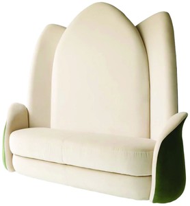 Casa Padrino panca di design di lusso fiore di loto crema / verde 162 x 64 x A. 170 cm - Panca imbottita in velluto nobile con schienale alto - Mobili per Hotel - Qualità di Lusso - Fatto in Italia