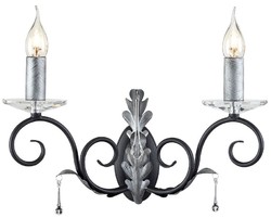 Casa Padrino applique murale double baroque noir / argent 37 x 19 x H. 38 cm - Applique murale avec des feuilles de chêne faites à la main et des gouttes de verre décoratives - Appliques de style baroque