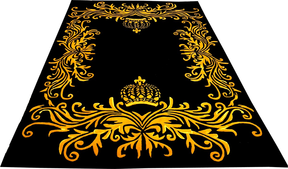 Pompöös by Casa Padrino Luxus Barock Teppich Schwarz Gold Stardesigner Harald Glööckler Carpet Baroque Krone Crown Wool Wolle Luxus Luxury Pompöös by Casa Padrino Luxus Barock Teppich Schwarz Gold Stardesigner Harald Glööckler Carpet Baroque Krone Crown Wool Wolle Luxus Luxury