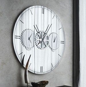Casa Padrino specchio da parete / orologio da parete di lusso argento Ø 120 cm - Elegante orologio da parete rotondo a specchio - Mobili per Soggiorno - Qualità di Lusso
