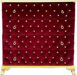 Casa Padrino baroque chest of drawers boardeaux red / gold 100 x 45 x H. 90 cm - Solid wood bedroom dresser with 4 drawers and rhinestones - Baroque bedroom furniture Casa Padrino baroque chest of drawers boardeaux red / gold 100 x 45 x H. 90 cm - Solid wood bedroom dresser with 4 drawers and rhinestones - Baroque bedroom furniture