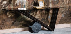 Casa Padrino consola de diseño marrón oscuro / negro - Diferentes Tamaños de Mesa - Consola con tapa de vidrio - Muebles de salón modernos - Colección de Lujo