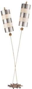 Casa Padrino lámpara de pie doble de diseño plata / beige 63,5 x 35,6 x A. 198,1 cm - Lámpara de pie de acero moderna - Lámparas de salón de lujo