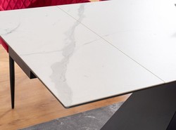 Ausziehbarer Luxus Designer Metall Esstisch Küchentisch mit Glasplatte Weiß Matt Schwarz Extendable Luxury Designer Metal Dining Table Kitchen Table with Glass Top White Matt Black