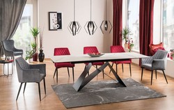 Ausziehbarer Luxus Designer Metall Esstisch Küchentisch mit Glasplatte Weiß Matt Schwarz Extendable Luxury Designer Metal Dining Table Kitchen Table with Glass Top White Matt Black