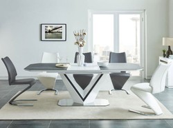 Casa Padrino designer dining table white / gray / silver 160-220 x 90 x H. 76 cm - Extendable dining room table with ceramic plates - Dining room furniture