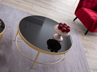 Casa Padrino Luxus Couchtisch Matt Gold / Schwarz Ø 82 x H. 40 cm - Runder Wohnzimmertisch mit Glasplatte - Wohnzimmer Möbel
