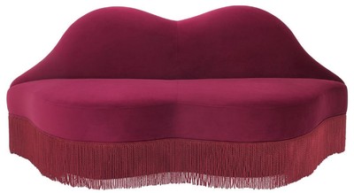 Casa Padrino Designer Samt Sofa Lippen Mund Bordeauxrot 195 x 80 x H. 97 cm - Designer Wohnzimmer Möbel - Luxus Kollektion