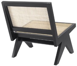 Luxus Massivholz Sessel Wohnzimmer Sessel mit Rattangeflecht Schwarz Naturfarben Luxury Solid Wood Armchair Living Room Armchair with Rattan Weave Black Natural