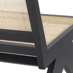 Luxus Massivholz Sessel Wohnzimmer Sessel mit Rattangeflecht Schwarz Naturfarben Luxury Solid Wood Armchair Living Room Armchair with Rattan Weave Black Natural