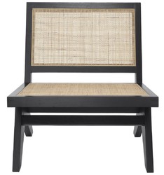 Luxus Massivholz Sessel Wohnzimmer Sessel mit Rattangeflecht Schwarz Naturfarben Luxury Solid Wood Armchair Living Room Armchair with Rattan Weave Black Natural