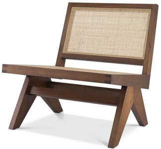 Casa Padrino poltrona da soggiorno di lusso marrone / naturale 69,5 x 74 x A. 76 cm - Poltrona in legno massello con rattan - Mobili di Lusso