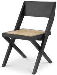 Luxus Massivholz Küchenstuhl Esszimmerstuhl mit Rattangeflecht Schwarz Naturfarben Luxury Solid Wood Kitchen Chair Dining Chair Dining Chair with Rattan Weave Black Natural