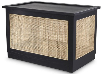 Luxus Massivholz Deko Truhe mit Rattangeflecht Schwarz Naturfarben Luxury Solid Wood Deco Chest with Rattan Wickerwork Black Natural