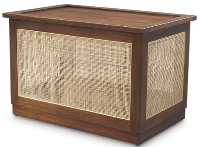 Luxus Massivholz Deko Truhe mit Rattangeflecht Braun Naturfarben Luxury Solid Wood Deco Chest with Rattan Wickerwork Brown Natural