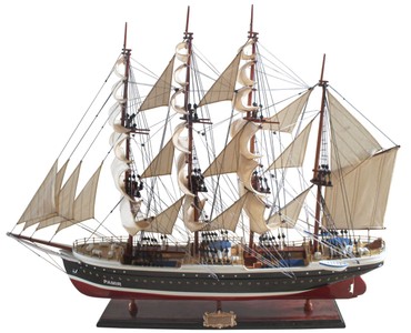 Casa Padrino voilier de luxe Pamier avec support en bois massif noir / blanc / rouge / marron 97 x 30 x H. 70 cm - Bateau décoratif fait main bateau en bois - Accessoires de Décoration