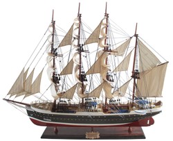Casa Padrino voilier de luxe Pamier avec support en bois massif noir / blanc / rouge / marron 97 x 30 x H. 70 cm - Bateau décoratif fait main bateau en bois - Accessoires de Décoration