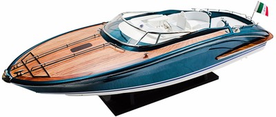 Casa Padrino luxury speedboat with solid wood stand blue / white / brown 91 cm - Handmade deco wooden boat model boat - Deco Accessories