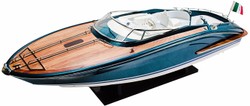 Casa Padrino motoscafo di lusso con supporto in legno massello blu / bianco / marrone 91 cm - Modello barca in legno deco fatto a mano
