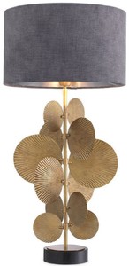 Casa Padrino luxury table lamp vintage brass / black / gray Ø 40 x H. 83 cm - Modern table lamp with granite base and round lampshade - Living room lamp
