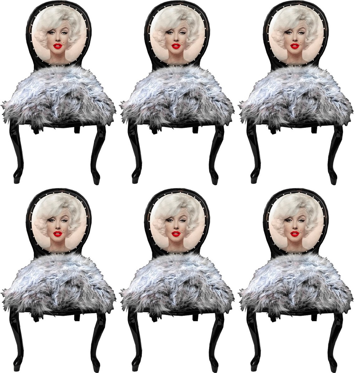 Casa Padrino set di sedie da pranzo barocco di lusso Marilyn Monroe grigio / nero 50 x 60 x A. 104 cm - Sedie di design pop art fatte a mano con pelliccia sintetica - Mobili da sala da pranzo barocco
Casa Padrino set di sedie da pranzo barocco di lusso Marilyn Monroe grigio / nero 50 x 60 x A. 104 cm - Sedie di design pop art fatte a mano con pelliccia sintetica - Mobili da sala da pranzo barocco