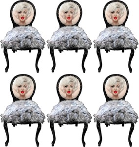 Casa Padrino Luxury Baroque Dining Chair Set Marilyn Monroe Gray / Black 50 x 60 x H. 104 cm - Handcrafted Pop Art Designer Chairs with Faux Fur - Baroque Dining Room Furniture
