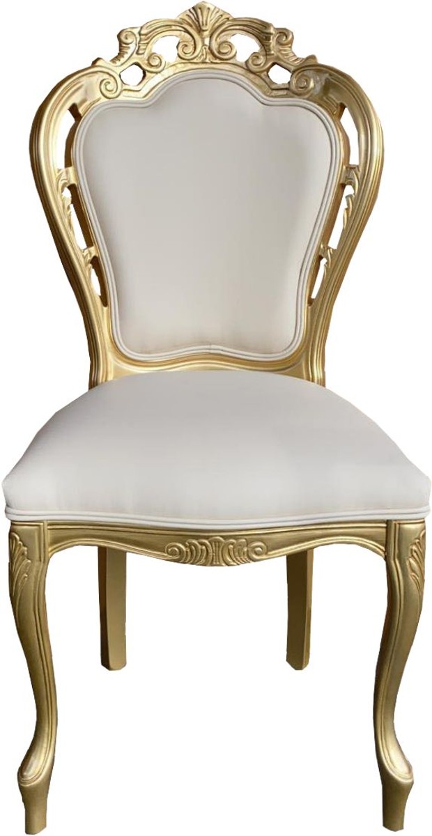 Casa Padrino silla de comedor barroca de lujo aspecto cuero crema / oro - silla de diseño - calidad de lujo Casa Padrino silla de comedor barroca de lujo aspecto cuero crema / oro - silla de diseño - calidad de lujo