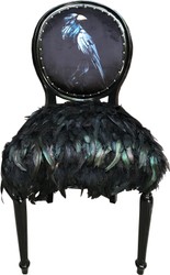 Casa Padrino chaise de salle à manger baroque de luxe corbeau noir 50 x 60 x H. 104 cm - Chaise de cuisine faite main avec plumes artificiels - Mobilier de salle à manger baroque
