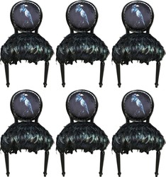 Casa Padrino ensemble de chaises de salle à manger baroque de luxe corbeau noir 50 x 60 x H. 104 cm - Chaises de cuisine faite main avec plumes artificiels - Mobilier de salle à manger baroque Casa Padrino ensemble de chaises de salle à manger baroque de luxe corbeau noir 50 x 60 x H. 104 cm - Chaises de cuisine faite main avec plumes artificiels - Mobilier de salle à manger baroque