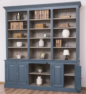 Casa Padrino Landhausstil Wohnzimmerschrank Blau / Grau 229 x 51 x H. 244 cm - Massivholz Schrank - Bücherschrank - Regalschrank - Landhausstil Möbel