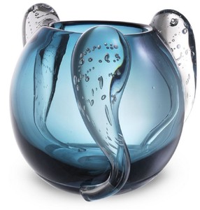 Casa Padrino vaso di vetro decorativo di lusso blu Ø 23 x A. 24 cm - Elegante Vaso di Fiori Soffiato a Mano - Accessori di Decorazione di Lusso