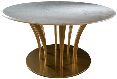 Casa Padrino mesa de comedor de lujo oro / blanco Ø 170 x A. 75 cm - Mesa de comedor hecha a mano con tapa redonda de mármol de Carrara - Muebles de comedor de lujo - Calidad de Lujo