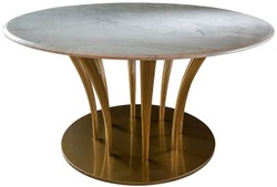 Luxus Designer Esstisch Küchentisch mit runder Marmorplatte Gold Weiß Luxury Designer Dining Table Kitchen Table with Round Marble Top Gold White