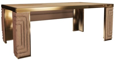 Luxus Designer Hotel Esstisch mit Marmorplatte Weiß Gold Taupe Luxury Designer Hotel Dining Table with Marble Top White Gold Taupe