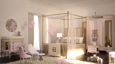 Casa Padrino Luxus Designer Kinderzimmer Kleiderschrank Rosa / Beige / Schwarz / Gold 200 x 60 x H. 250 cm - Kinderzimmer Möbel - Hotel Möbel - Luxus Qualität - Made in Italy