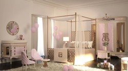 Casa Padrino armoire de chambre d'enfant design de luxe rose / beige / noir / or 200 x 60 x H. 250 cm - Meubles de Chambre d'Enfants - Meubles d'Hôtel - Qualité de Luxe - Fabriqué en Italie