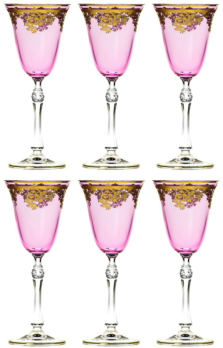 Casa Padrino conjunto de 6 copas de vino barrocos de lujo rosa / oro Ø 9 x A. 21,5 cm - Copas de vino hechas y grabado y pintadas a mano - Accesorios para Hoteles y Restaurantes - Calidad de Lujo Casa Padrino conjunto de 6 copas de vino barrocos de lujo rosa / oro Ø 9 x A. 21,5 cm - Copas de vino hechas y grabado y pintadas a mano - Accesorios para Hoteles y Restaurantes - Calidad de Lujo