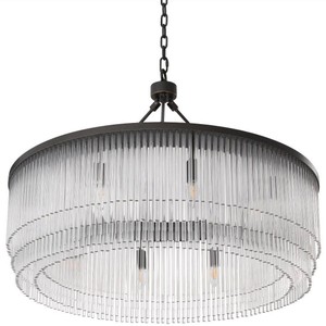 Casa Padrino Luxus Kronleuchter Bronzefarben Ø 90 x H. 61 cm - Runder Metall Kronleuchter mit eleganten Glasstäben - Hotel & Restaurant Kronleuchter
